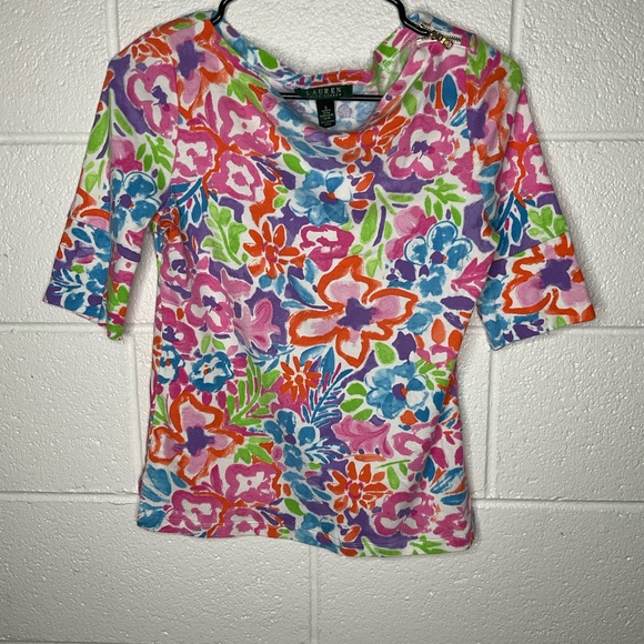 < Vibrant Ralph Lauren Floral Top - Multicolor > - Picture 2 of 5